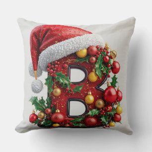 Cojín Decorativo Letra B Roja de Navidad Decorada Festivamente