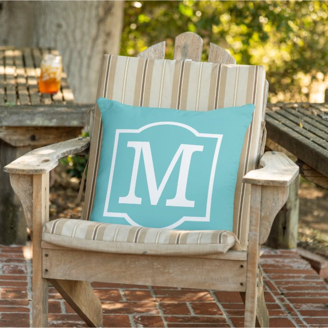 Cojín Decorativo Letra clásica Personalizado azul turquesa monogram (Silla)