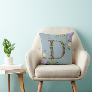 Cojín Decorativo Letra D del alfabeto floral