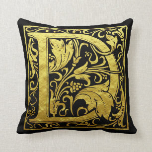 Cojín Decorativo Letra D primera letra falso oro y negro