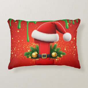 Cojín Decorativo Letra de alfabeto de Navidad Sombrero de Santa
