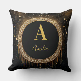 Cojín Decorativo Letra de monograma con brillo negro de nombre pers
