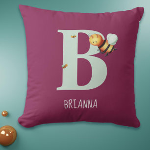 Cojín Decorativo Letra de monograma de abeja cuta B