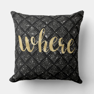 Cojín Decorativo Letra de oro de diamante negro almohada.