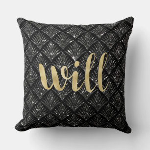 Cojín Decorativo Letra de oro de diamante negro almohada. Will