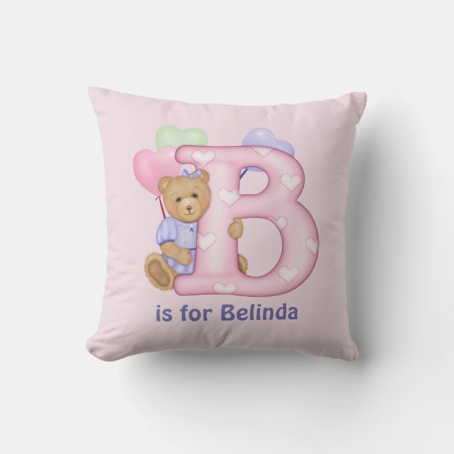 Cojín Decorativo Letra de oso de peluche B Monograma Pillow (Anverso)