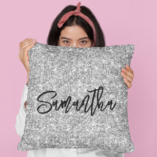 Cojín Decorativo Letra de pincel negro con brillo plateado