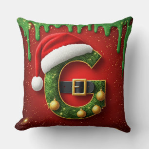 Cojín Decorativo Letra de Santa G con Monograma Festivo de Vacacion