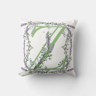 Cojín Decorativo Letra del alfabeto Z Lavanda Eucalipto acuarela