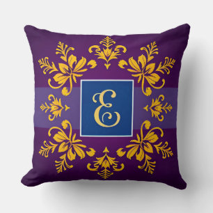 Cojín Decorativo Letra E Clásica de Estilo Monograma Dorado Barroco
