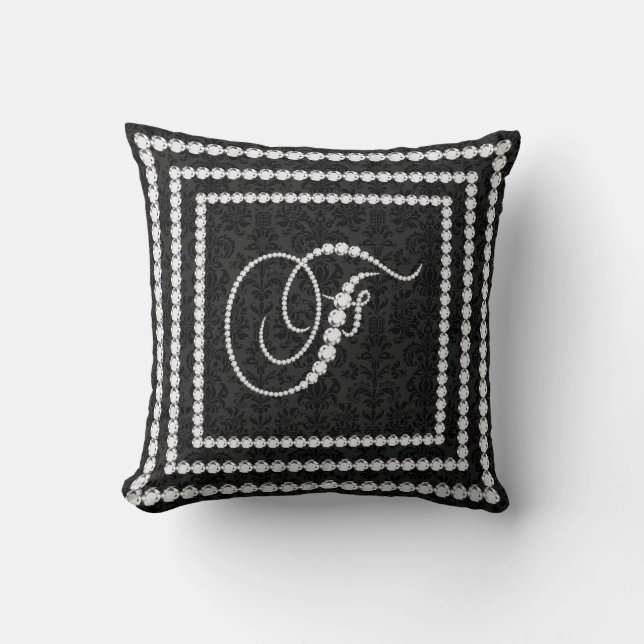 Cojín Decorativo Letra elegante F Diamantes espumosos -Monograma (Anverso)
