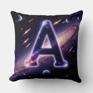 Cojín Decorativo 🚀 Letra Espacial A Planetas Estrellas Niños Galax