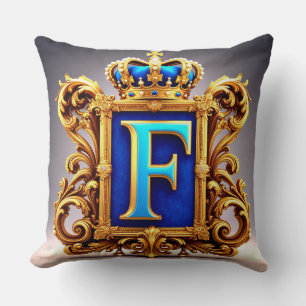 Cojín Decorativo Letra F azul ornamentada