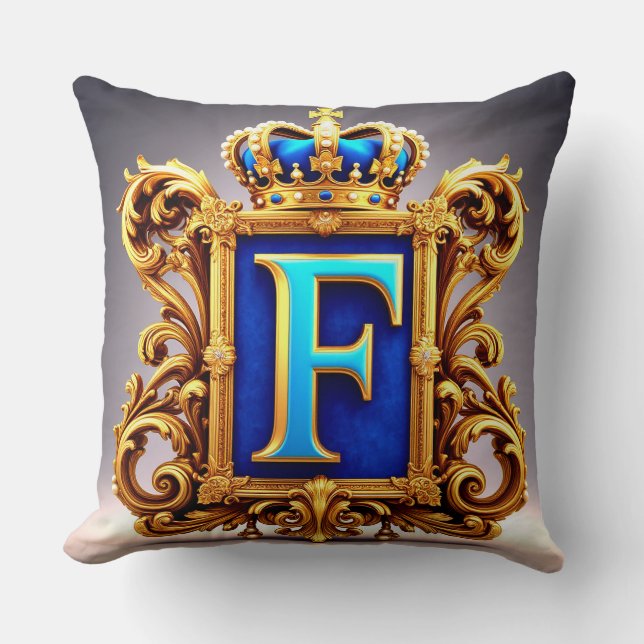 Cojín Decorativo Letra F azul ornamentada (Anverso)