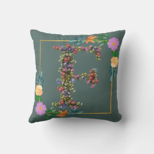 Cojín Decorativo Letra F de alfabeto floral