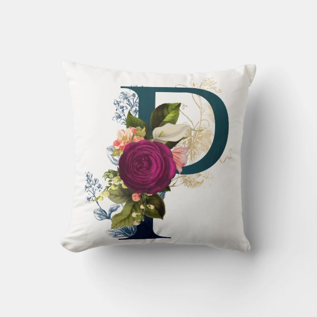 Cojín Decorativo Letra fancy floral monograma P (Anverso)