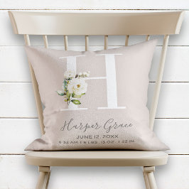 Cojín Decorativo Letra floral de Rubor H Monograma Nacimientos