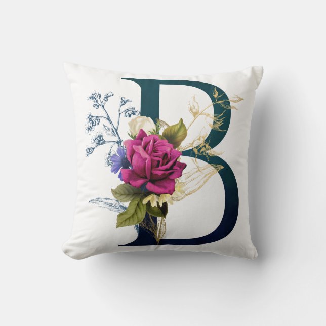 Cojín Decorativo Letra floral fancy monograma B (Anverso)