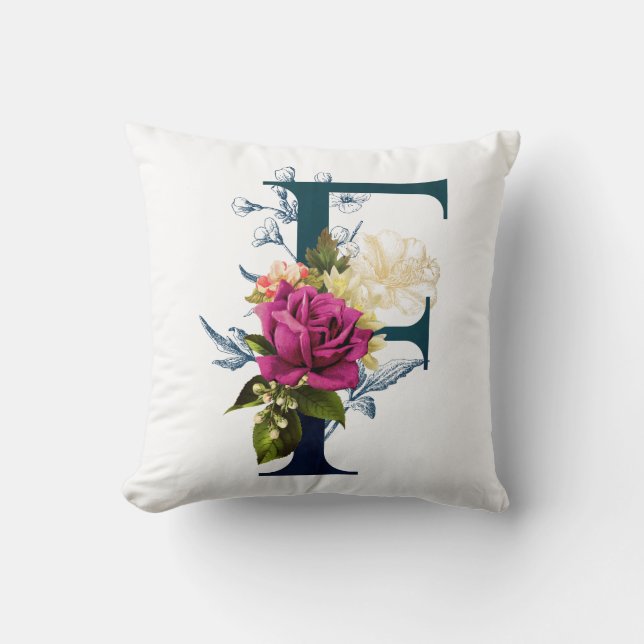 Cojín Decorativo Letra floral fancy monograma F (Anverso)