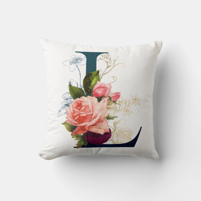 Cojín Decorativo Letra floral fancy monograma L (Anverso)