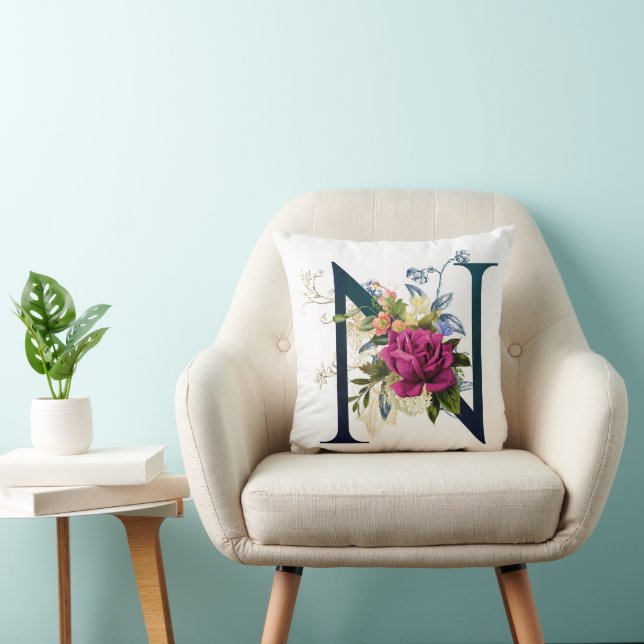 Cojín Decorativo Letra floral fancy monograma N (Silla)