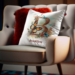 Cojín Decorativo Letra floral mariposa floral personalizada Monogra