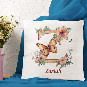 Cojín Decorativo Letra floral mariposa floral personalizada Z Monog