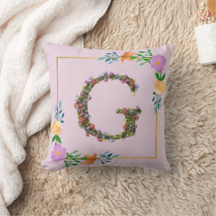 Cojín Decorativo Letra G del alfabeto floral