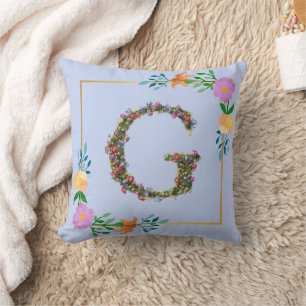Cojín Decorativo Letra G del alfabeto floral