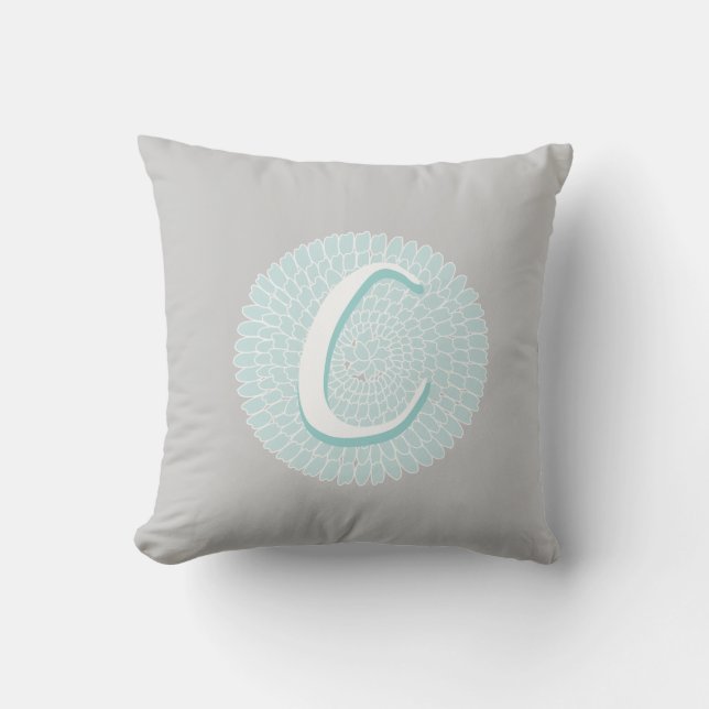 Cojín Decorativo Letra gris azul floral C (Anverso)