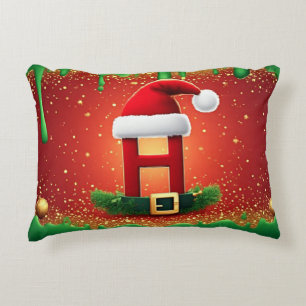 Cojín Decorativo Letra H de Navidad linda con sombrero de Santa ❄️