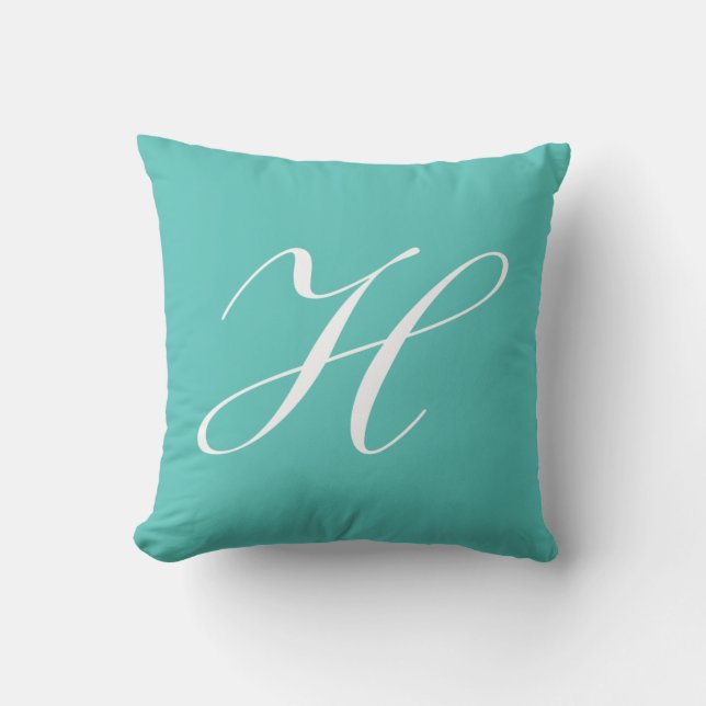 Cojín Decorativo Letra H Monograma Turquesa (Anverso)