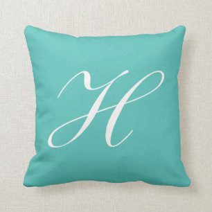 Cojín Decorativo Letra H Monograma Turquesa