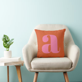 Cojín Decorativo Letra inicial de monograma moderno rosa y naranja 