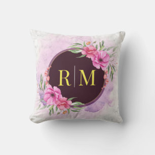 Cojín Decorativo Letra inicial floral de la guirnalda Monograma Nom