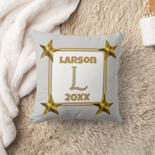 Cojín Decorativo Letra Inicial Monograma L Acneto de Estrellas Oro 