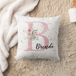 Cojín Decorativo Letra inicial y nombre de bebé en acuarela