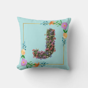 Cojín Decorativo Letra J de alfabeto floral