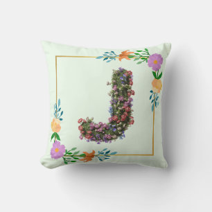 Cojín Decorativo Letra J del alfabeto floral