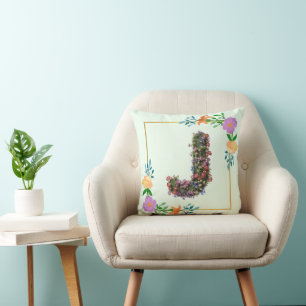 Cojín Decorativo Letra J del alfabeto floral
