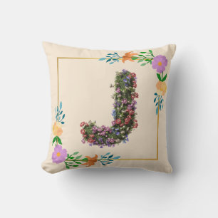 Cojín Decorativo Letra J del alfabeto floral