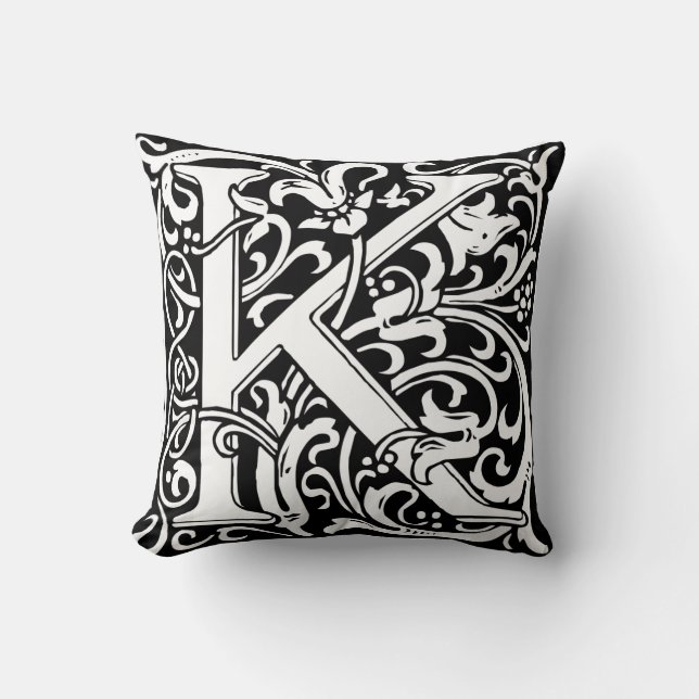 Cojín Decorativo Letra K Monograma medieval Art Nouveau (Anverso)