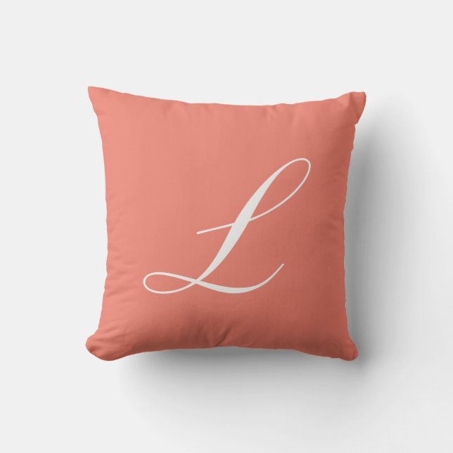 Cojín Decorativo Letra L Coral Monograma Pillow (Anverso)