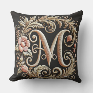 Cojín Decorativo Letra M Bordada Elegante