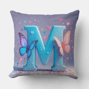 Cojín Decorativo Letra M Colorida con Mariposas