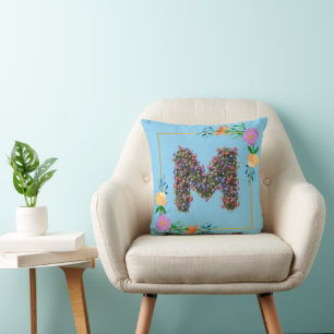 Cojín Decorativo Letra M de alfabeto floral