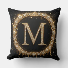 Cojín Decorativo Letra M de monograma de brillo negro para estilo m
