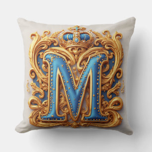 Cojín Decorativo Letra M Dorada Ornata Con Diseño De Marco De Coron