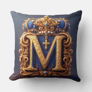 Cojín Decorativo Letra M Dorada Ornata Con Diseño De Marco De Coron