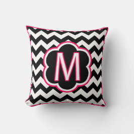 Cojín Decorativo Letra M Monograma de cheurón negro y blanco
